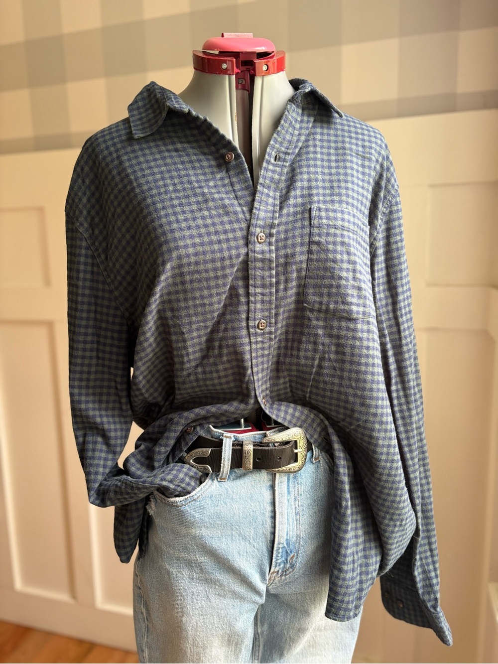 Hawker Rye Casual Men's Blue Check Button-Down Shirt - Relaxed Fit XL